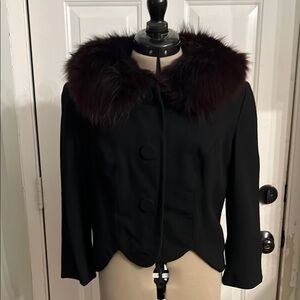 Vintage crop wool coat with beaver fur and 3/4 sleeves